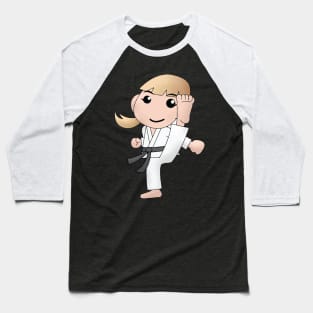 Karate Girl Kick Kawaii Cute Anime Cartoon Character Baseball T-Shirt